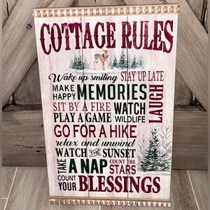 Cottage Rules Decorative Rustic Wood Wall Decor Sign, NWT
